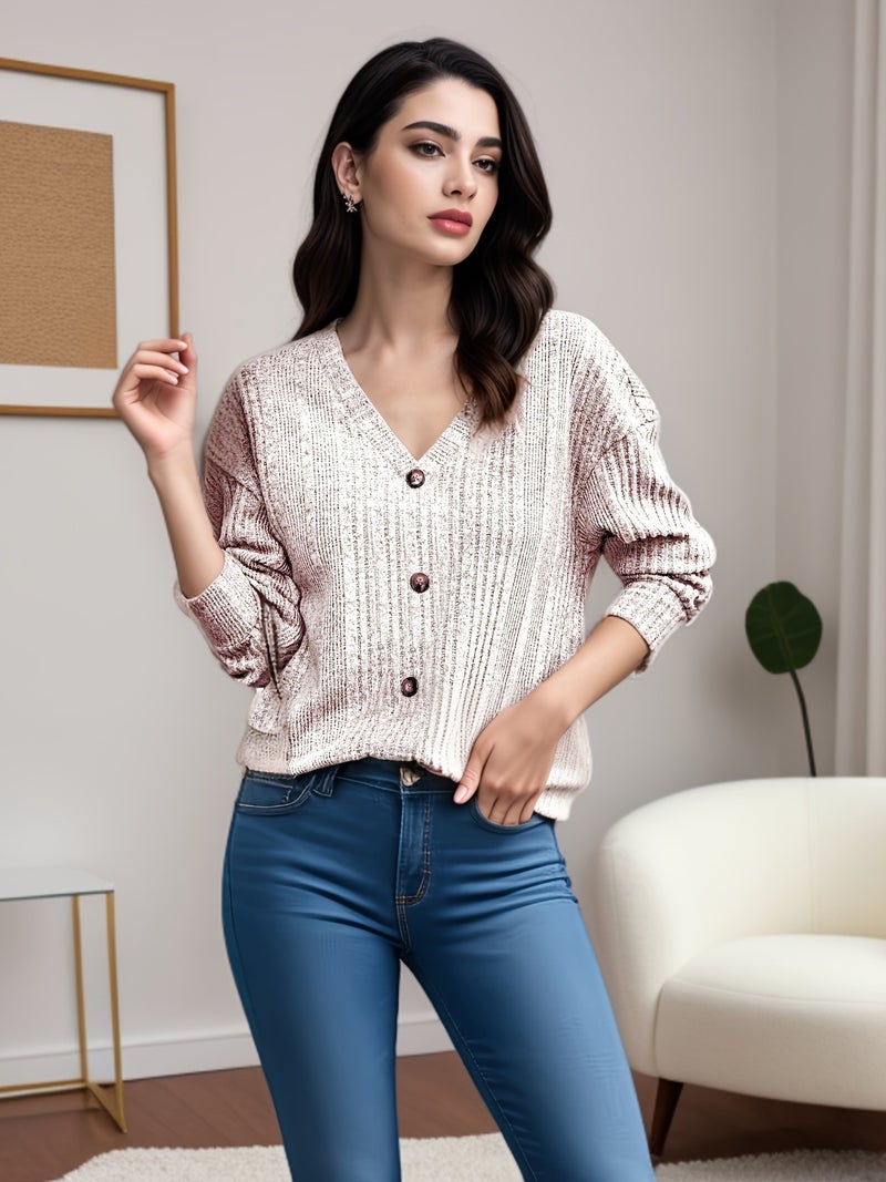 Women's Knitted Button Cardigan Long Sleeve Loose Top - Image 2
