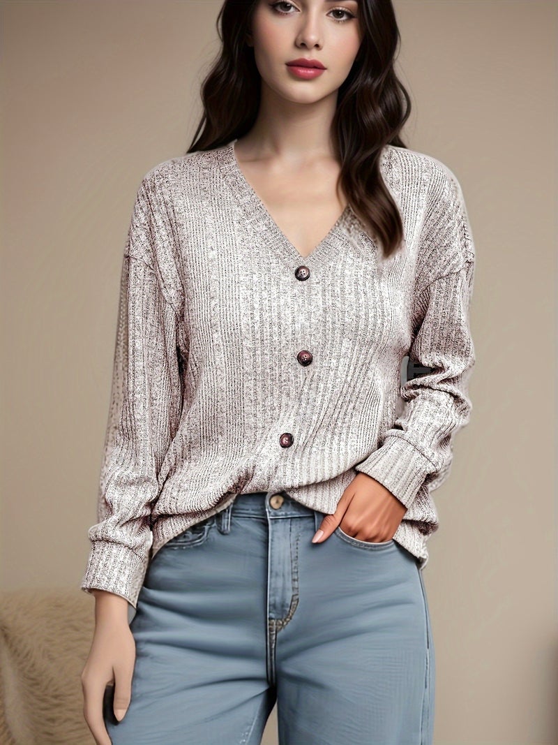 Women's Knitted Button Cardigan Long Sleeve Loose Top - Image 4