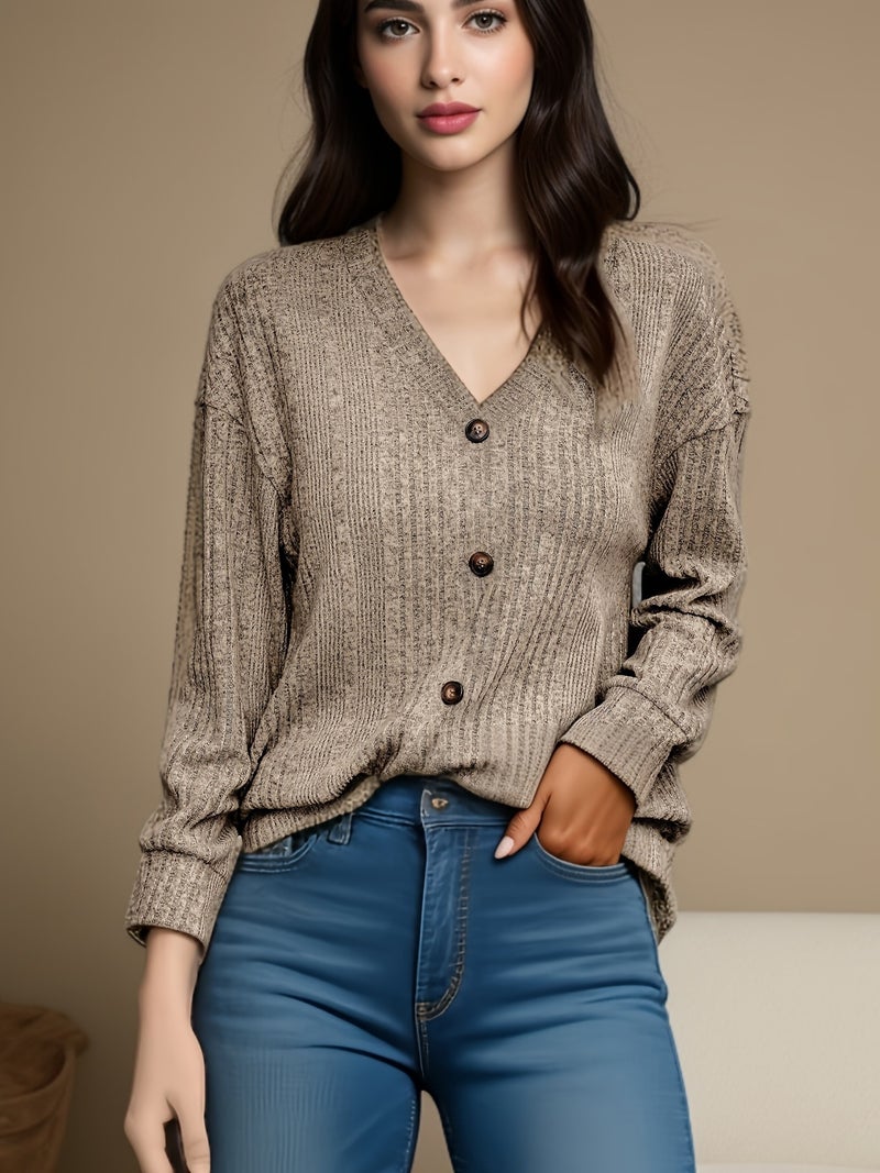 Women's Knitted Button Cardigan Long Sleeve Loose Top - Image 1
