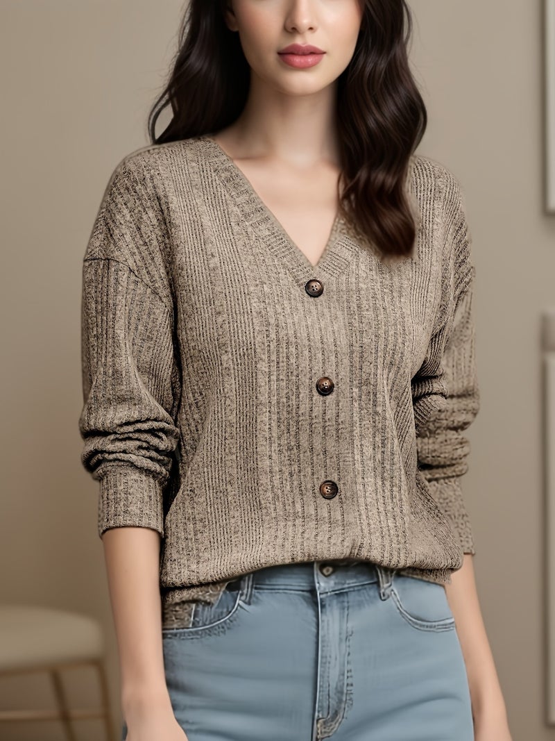 Women's Knitted Button Cardigan Long Sleeve Loose Top - Image 5