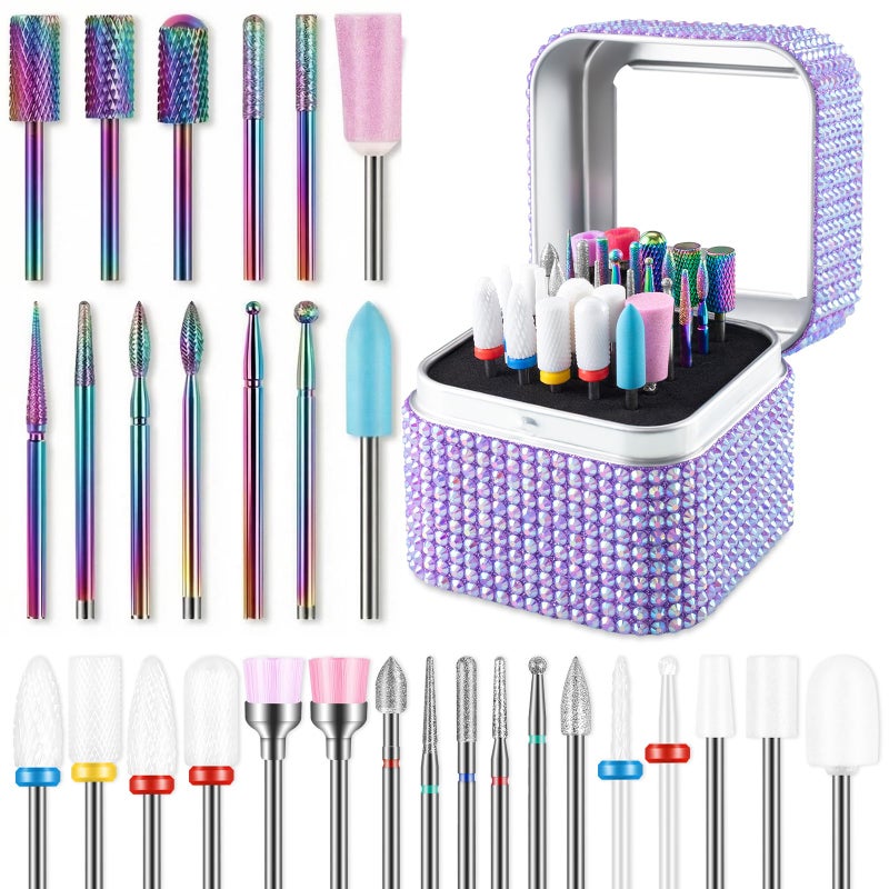Rolokit 30PCS Nail Drill Bits Set with Holder Case: Professional 3/32" Diamond Ceramic Carbide Nail Bits for Acrylic Gel Polish Removal,Cuticle Care & Nail Art Tool Kit for Manicure Pedicure, Salon & Home Use - Image 1