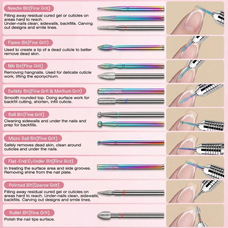 Rolokit 30PCS Nail Drill Bits Set with Holder Case: Professional 3/32" Diamond Ceramic Carbide Nail Bits for Acrylic Gel Polish Removal,Cuticle Care & Nail Art Tool Kit for Manicure Pedicure, Salon & Home Use - Image 2