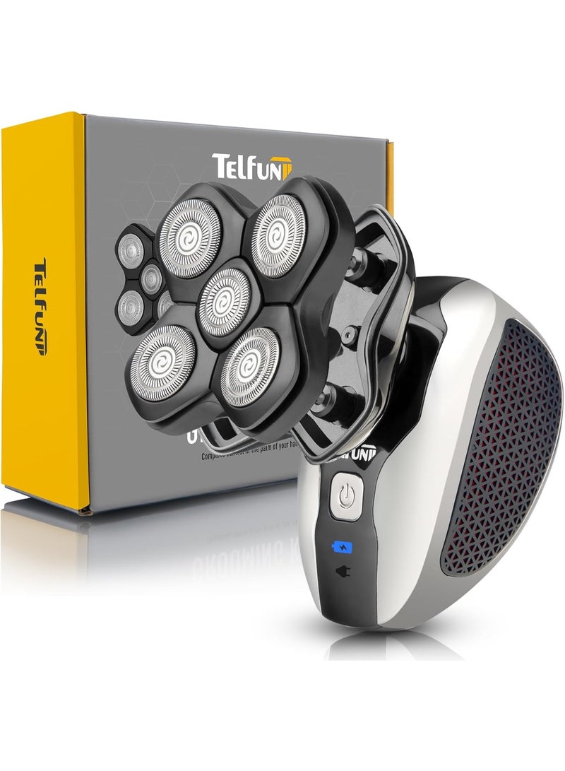 Telfun Upgrade Magnetic Head Shavers for Bald Men, Cordless & Comfort 5-in-1 Electric Razor - IPX7 Waterproof Wet/Dry Mens Grooming Kit - Easy Use Palm Shaver for a Smooth Bald Shave - Image 1