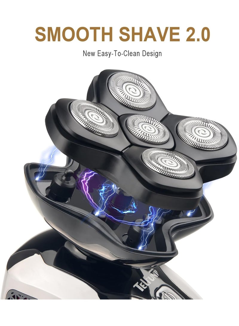 Telfun Upgrade Magnetic Head Shavers for Bald Men, Cordless & Comfort 5-in-1 Electric Razor - IPX7 Waterproof Wet/Dry Mens Grooming Kit - Easy Use Palm Shaver for a Smooth Bald Shave - Image 2