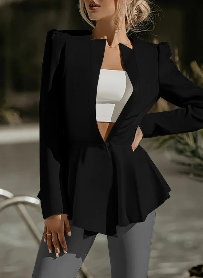 Take Two Black Long Sleeves Peplum Blazer