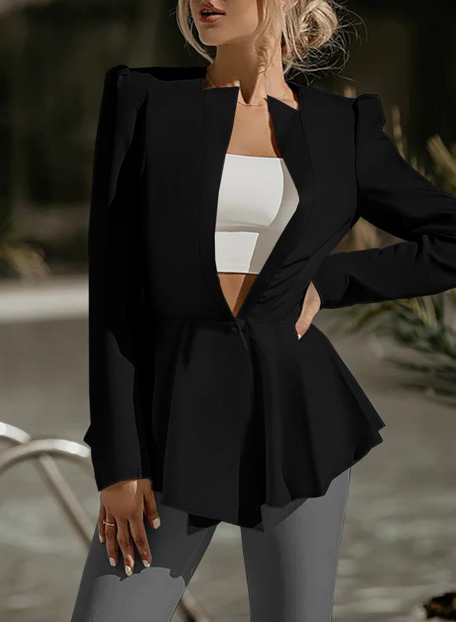 Take Two Black Long Sleeves Peplum Blazer - Image 1