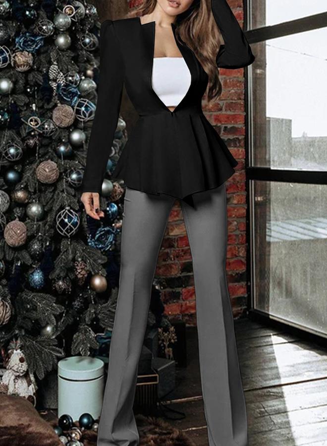 Take Two Black Long Sleeves Peplum Blazer - Image 5