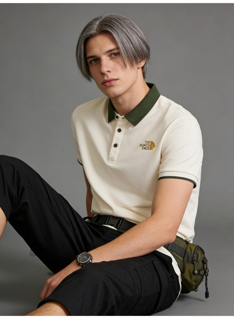 The North Face Contrast Trim Polo Shirt | Premium Moisture-Wicking Piqué Cotton Short Sleeve Casual Top with Gold Logo Embroidery - Image 5