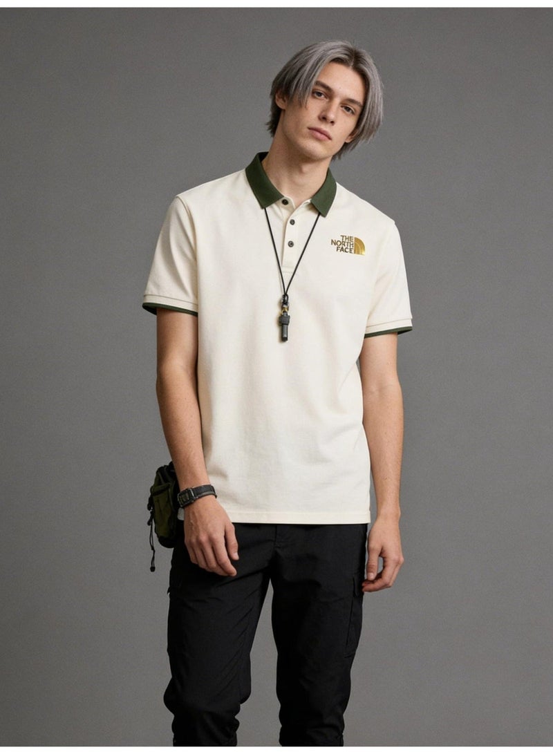The North Face Contrast Trim Polo Shirt | Premium Moisture-Wicking Piqué Cotton Short Sleeve Casual Top with Gold Logo Embroidery - Image 2