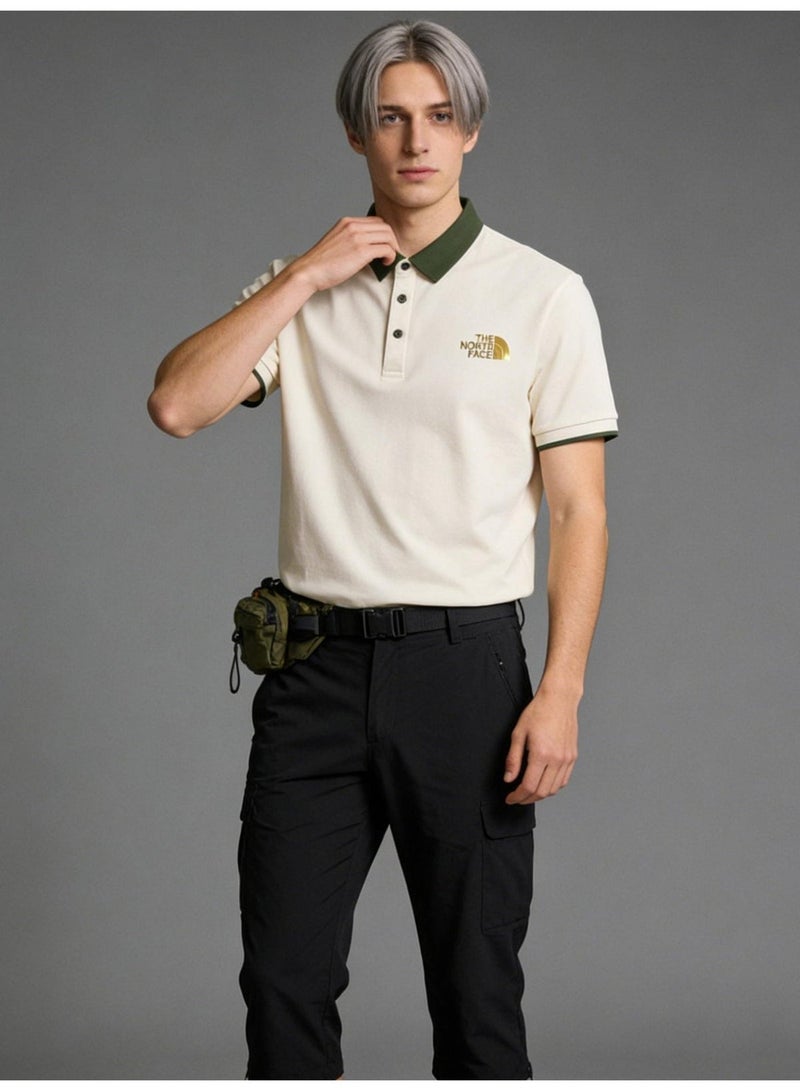 The North Face Contrast Trim Polo Shirt | Premium Moisture-Wicking Piqué Cotton Short Sleeve Casual Top with Gold Logo Embroidery - Image 3