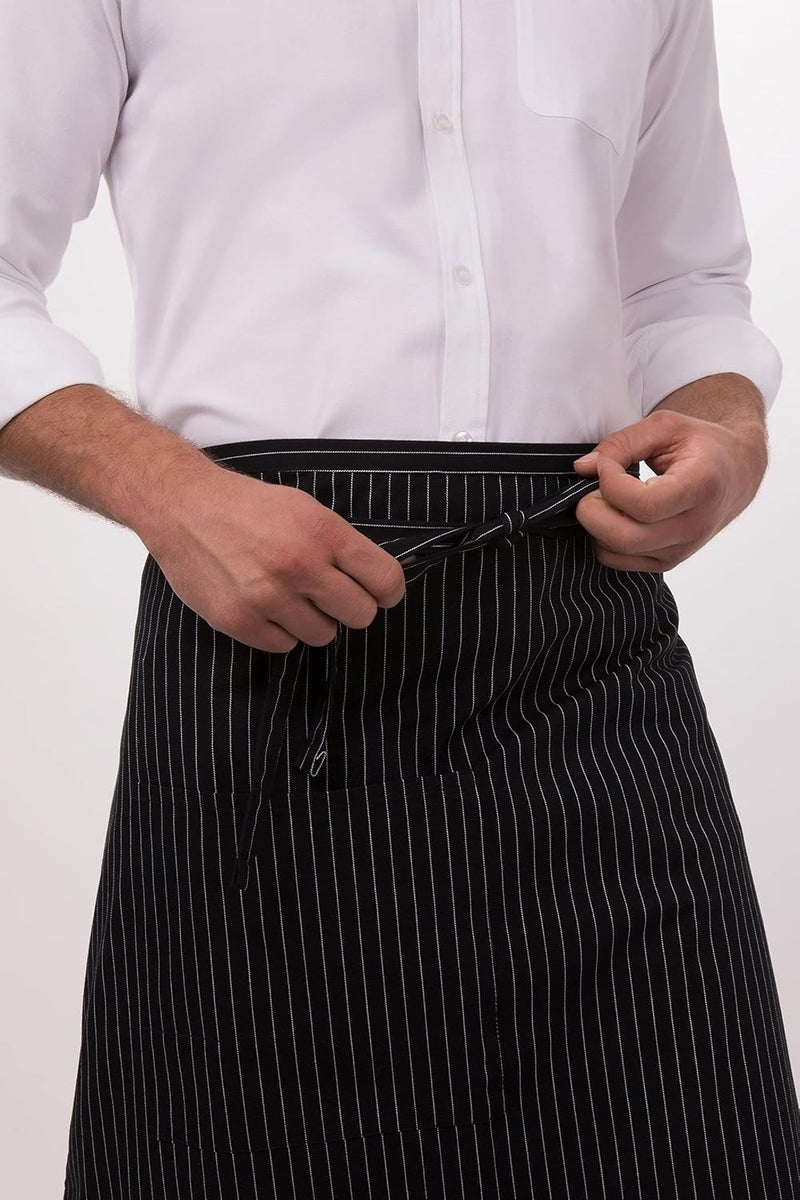 Chef Works Unisex Bistro Chef Apron, Black/White Pinstripe, One Size - Image 4