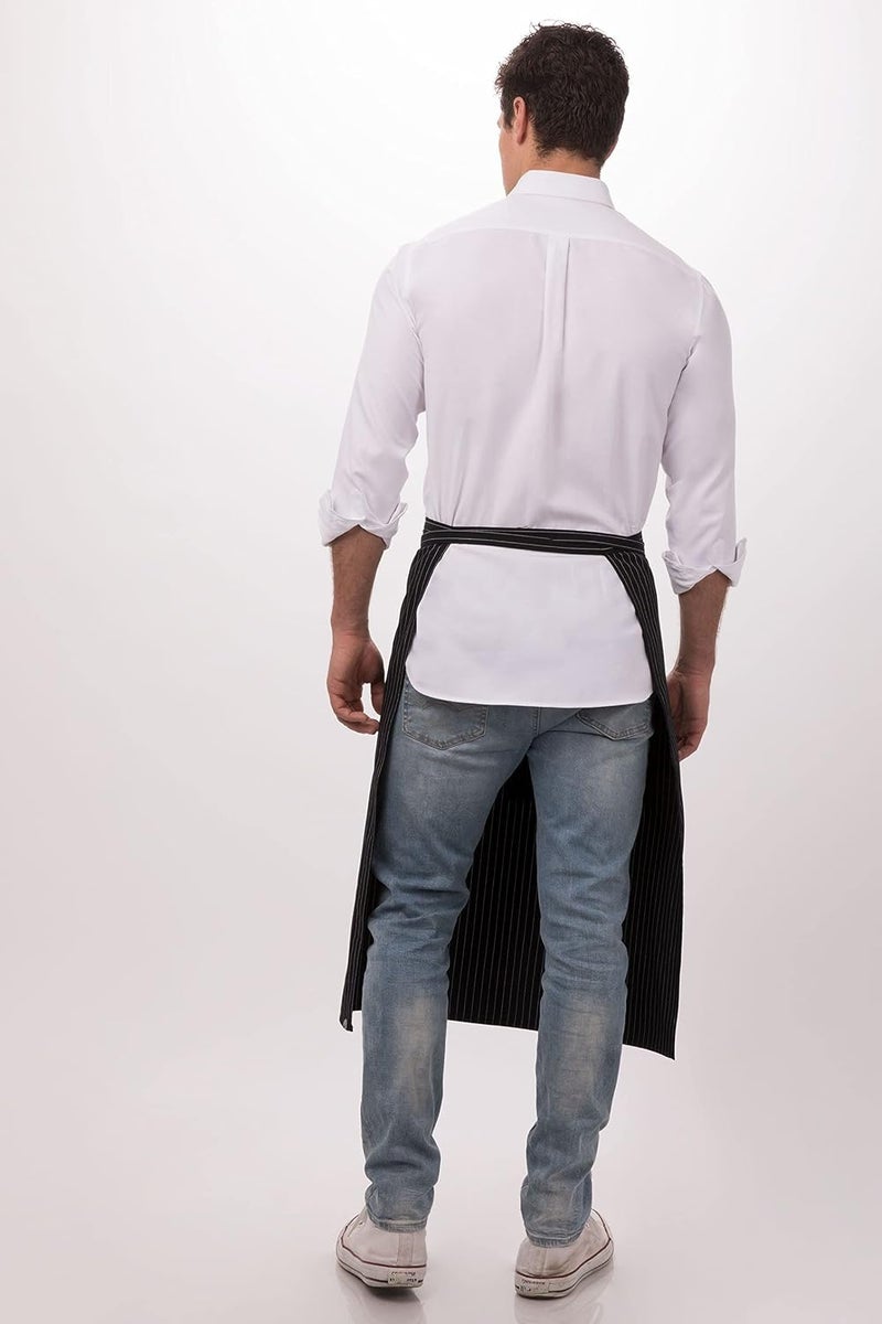 Chef Works Unisex Bistro Chef Apron, Black/White Pinstripe, One Size - Image 1