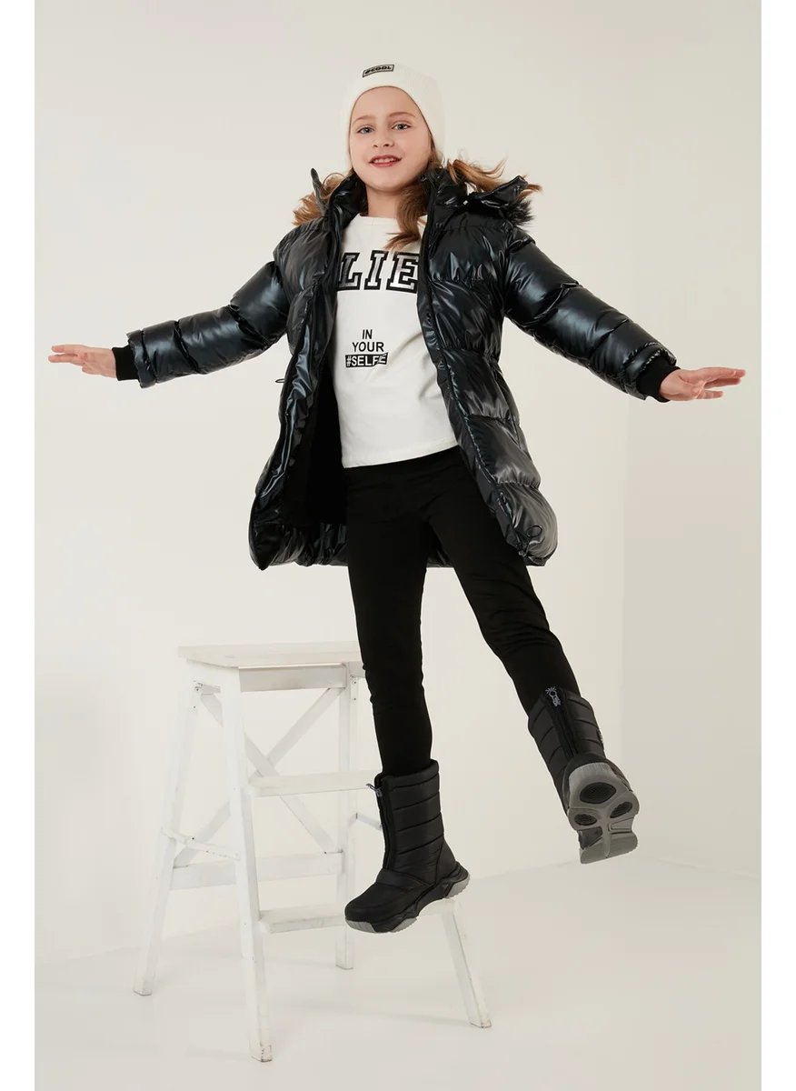 Lela Plush Lined Faux Fur Collar Removable Hooded Winter Coat Girls' Coat 5761908