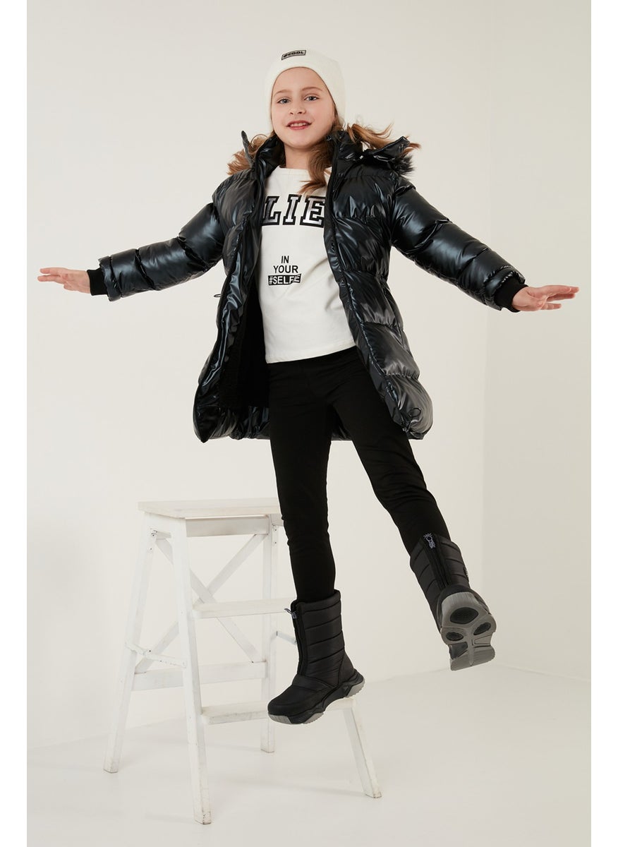 Lela Plush Lined Faux Fur Collar Removable Hooded Winter Coat Girls' Coat 5761908  - Image 1
