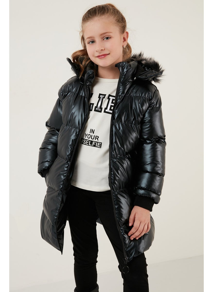 Lela Plush Lined Faux Fur Collar Removable Hooded Winter Coat Girls' Coat 5761908  - Image 3