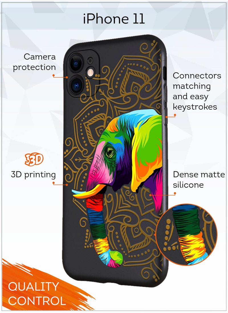 MOBILIUS - for iPhone 11 Case, Shockproof Protective Phone Case Cover for iPhone 11, with Jaipur's elephant black Pattern - Image 1