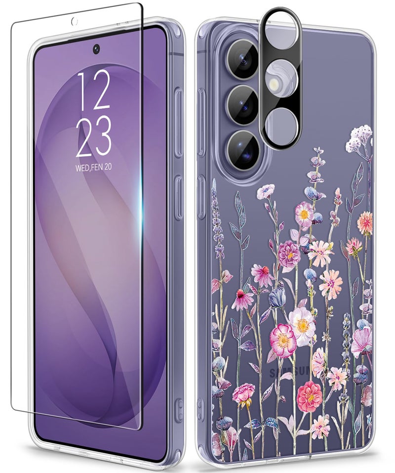 GVIEWIN for Samsung Galaxy S26 Plus Case, Clear Floral Slim Shockproof Protective Women Phone Case, Non-Yellowing, with Screen Protector&Camera Lens Protector for S26 Plus 6.7", Floratopia/Colorful - Image 1