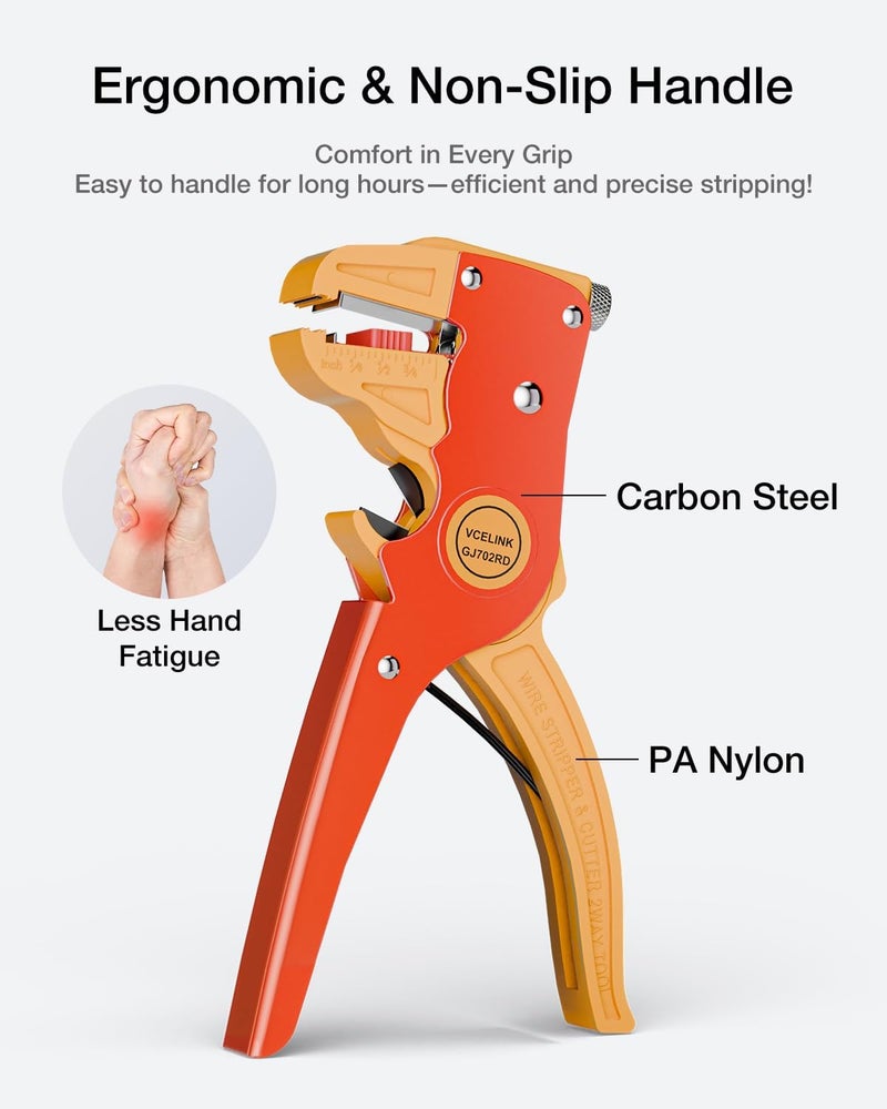 VCELINK Automatic Quickstrip Wire Stripper and Cutter, Professional Quick Strip Wire Stripper, 2 in 1 Adjustable Electrical Cable Wire Stripping Tool&Eagle Nose Pliers (7-Inch), Red - Image 5
