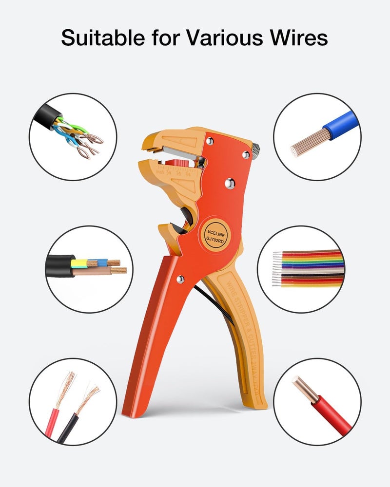 VCELINK Automatic Quickstrip Wire Stripper and Cutter, Professional Quick Strip Wire Stripper, 2 in 1 Adjustable Electrical Cable Wire Stripping Tool&Eagle Nose Pliers (7-Inch), Red - Image 3