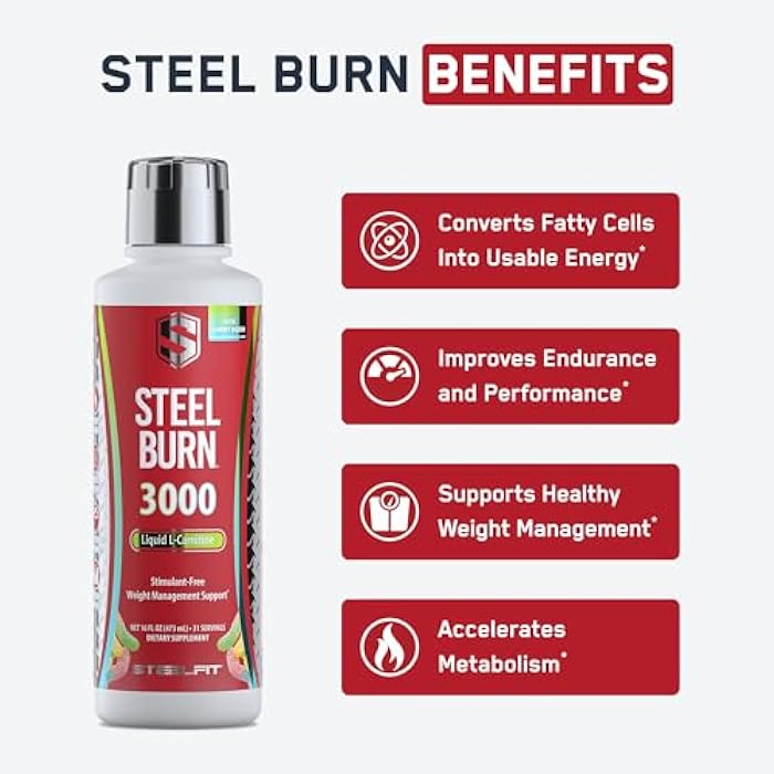SteelFit Steel Burn, Premium Liquid L-Carnitine, 3000mg - Stimulant-Free & Clean Workout Drink for Men & Women Supports Healthy Weight Loss Management & Fat Metabolism - 31 Servings, Island Pineapple - Image 2
