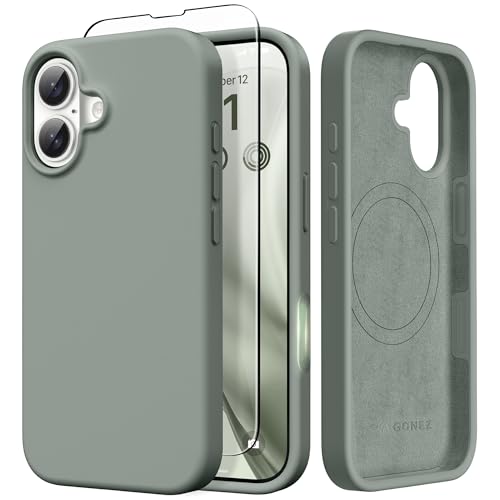 GONEZ Magnetic for iPhone 17 Case, [Compatible with MagSafe] Anti-Scratch Microfiber Lining & Screen Protector, Silicone Camera Control, Shockproof Slim Phone Cover 6.3 inch, Calke Green - Image 1