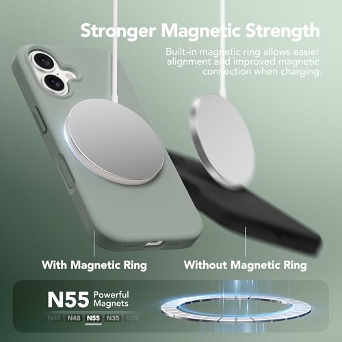 GONEZ Magnetic for iPhone 17 Case, [Compatible with MagSafe] Anti-Scratch Microfiber Lining & Screen Protector, Silicone Camera Control, Shockproof Slim Phone Cover 6.3 inch, Calke Green - Image 2
