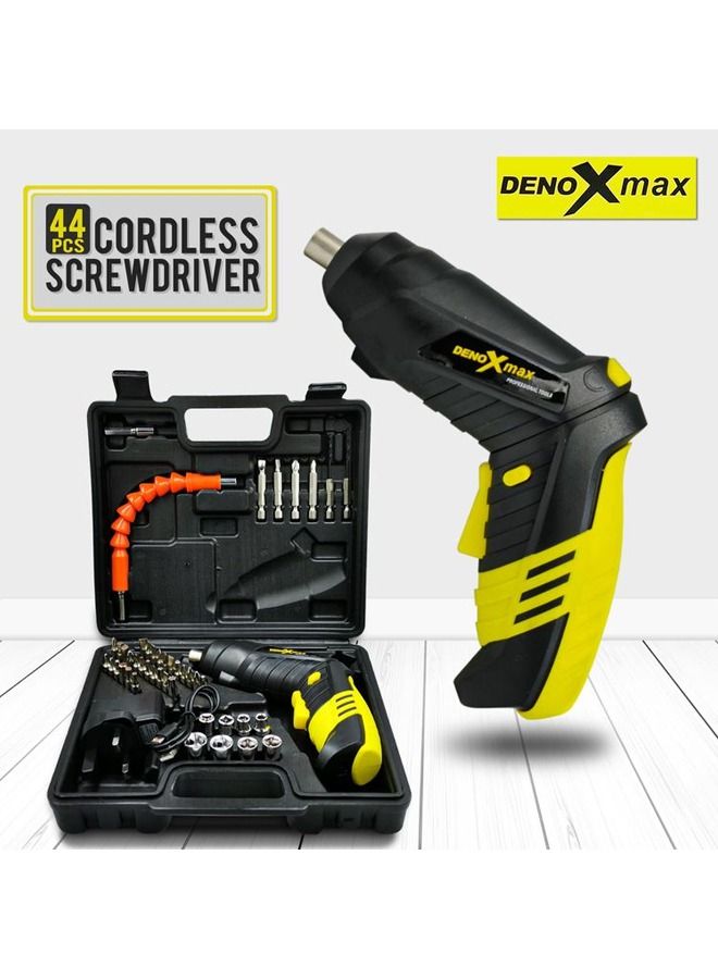 DENOXMAX 44 Piece Cordless Screwdriver Rechargeable with LED Light 220v/ 4.8v/ 200r/min 1300mAH Li-Lon Mini Drill Power Tool - Image 1
