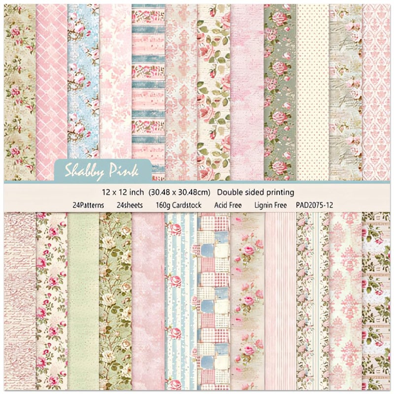 WLXTREE Scrapbook Paper Pad 12Ã—12,Floral Double-Sided Pattern Designer Planner Junk Journal Decorative Craft Paper,Card Making Journaling Origami Decopage Scrapbooking Supplies, 24 Sheets - Image 1