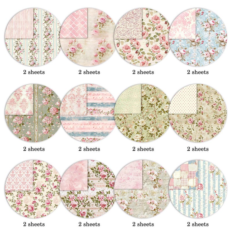 WLXTREE Scrapbook Paper Pad 12Ã—12,Floral Double-Sided Pattern Designer Planner Junk Journal Decorative Craft Paper,Card Making Journaling Origami Decopage Scrapbooking Supplies, 24 Sheets - Image 4