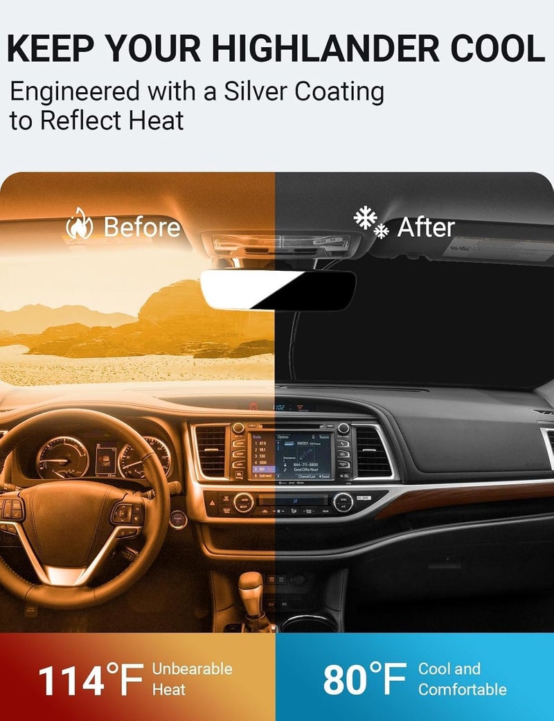 Proadsy Front Windshield Sun Shade Foldable Sunshade Protector Custom Fit 2019-2014 Toyota Highlander L LE XLE Limited Platinum Accessories 2022 Upgrade - Image 3