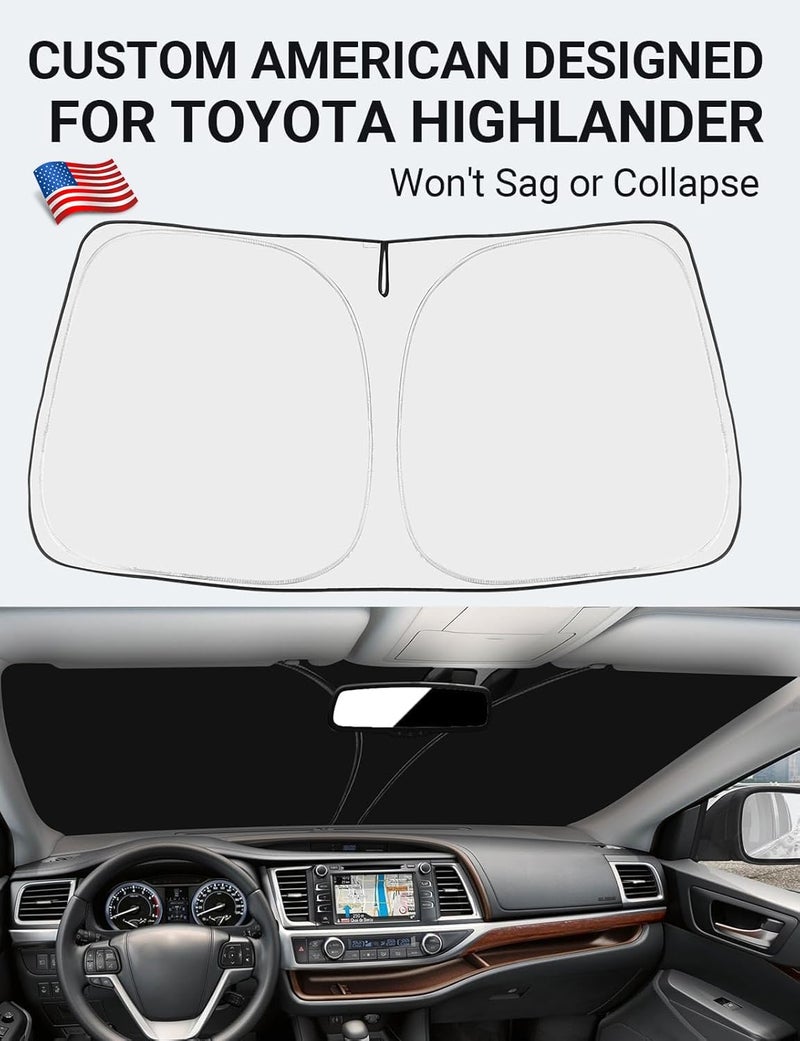 Proadsy Front Windshield Sun Shade Foldable Sunshade Protector Custom Fit 2019-2014 Toyota Highlander L LE XLE Limited Platinum Accessories 2022 Upgrade - Image 2