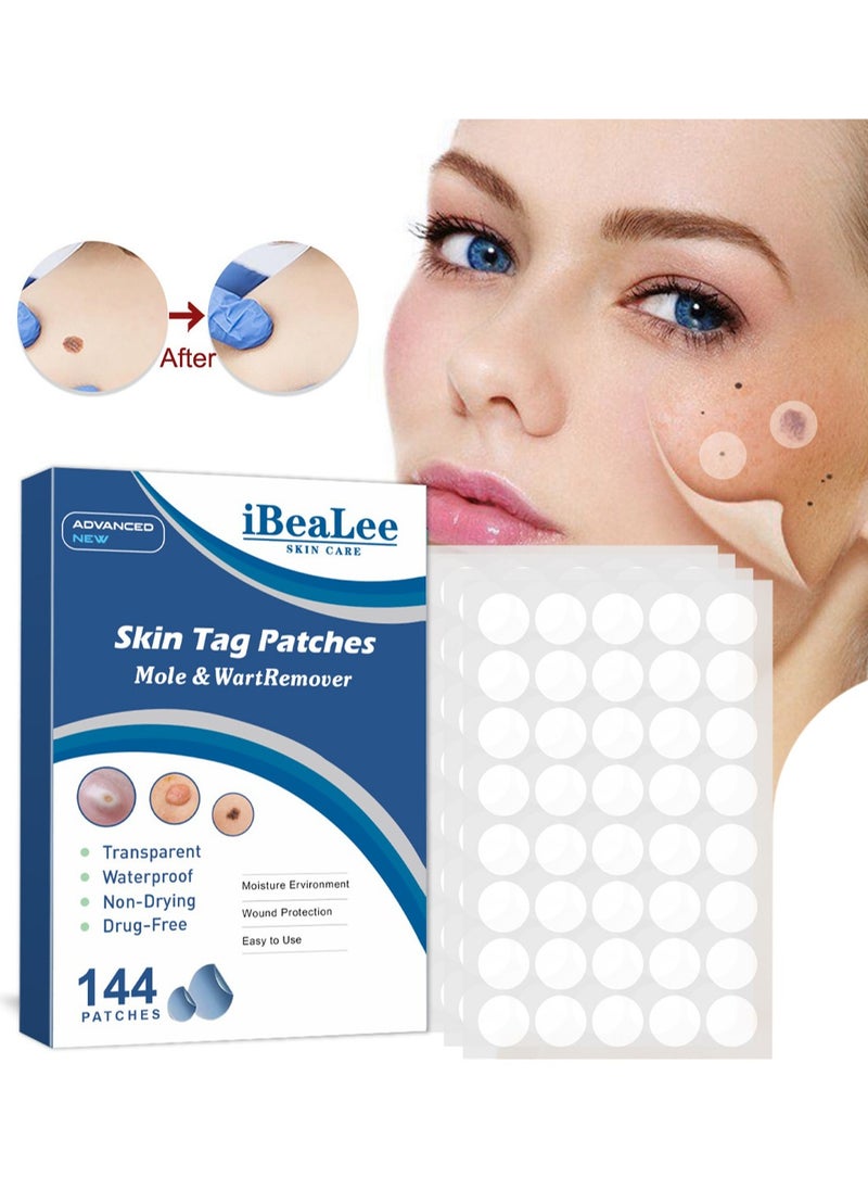 iBealee Skin Tag Patches for Mole & Wart Remover, Gentle and Effective Wart Removal Patches, Transparent Waterproof Easy to Use Skin Care Stickers, Suitable for all Skin Types, 144 Pcs  - Image 1