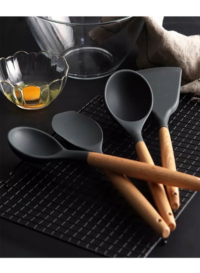 إسكدنيا طقم أدوات طهي مع حامل أسطواني ومقبض من الستانلس ستيل مكون من 8 قطع أسود/فضي - Image 5