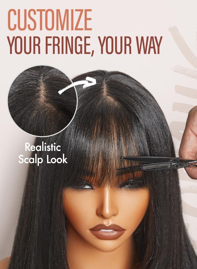 GORGIUS Glueless Wig with Bangs Natural Black Straight Layered Hair Ready-to-Go Synthetic Bang Wigs with Realistic Scalp 24 Inch - Image 3