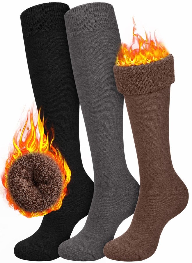 CTHH 3 Pairs Warm Knee High Socks for Women - Thick Cotton Thermal Boot Socks for Hiking, Running, Work, Gifts, Winter - Image 1