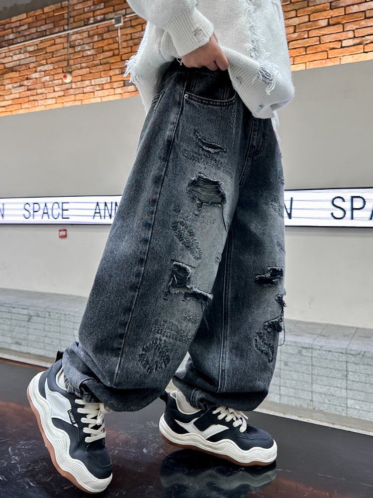 Boys' Jeans Spring Fried Street Children'S Pants 2025 New Large Children'S Clothing Spring Clothing Ruffian Handsome Boy - Image 2