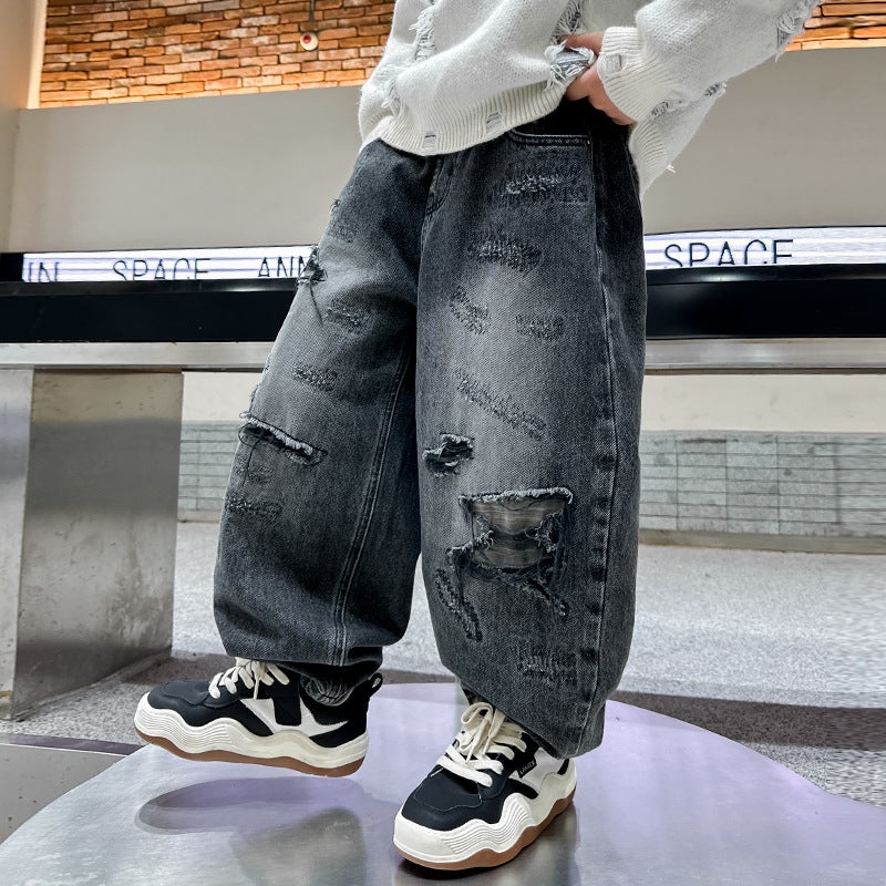 Boys' Jeans Spring Fried Street Children'S Pants 2025 New Large Children'S Clothing Spring Clothing Ruffian Handsome Boy - Image 1