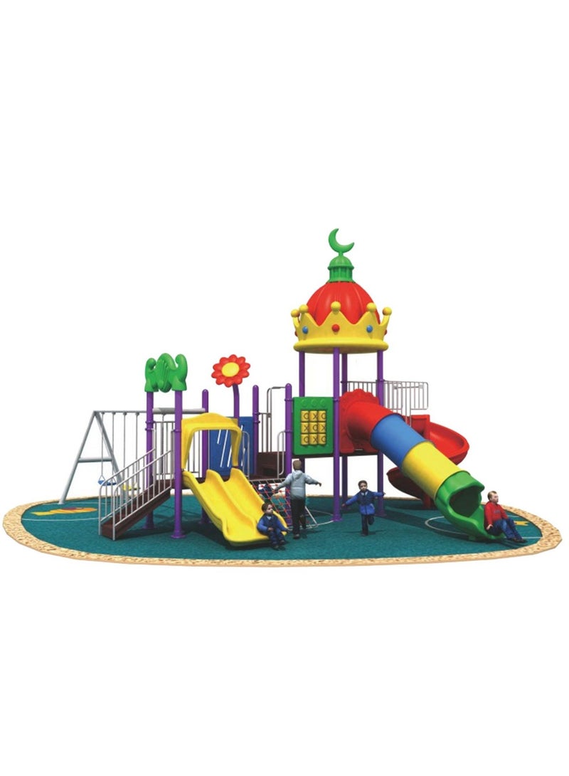 Myts Lunar Peak Playground Moon Roof with Tube Slides, 3 Swings & Climbers - Image 1
