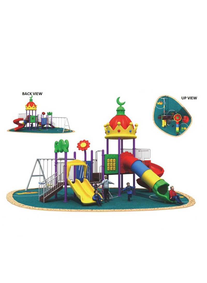 Myts Lunar Peak Playground Moon Roof with Tube Slides, 3 Swings & Climbers - Image 2
