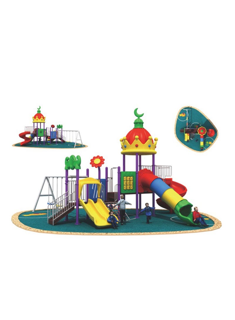 Myts Lunar Peak Playground Moon Roof with Tube Slides, 3 Swings & Climbers - Image 3