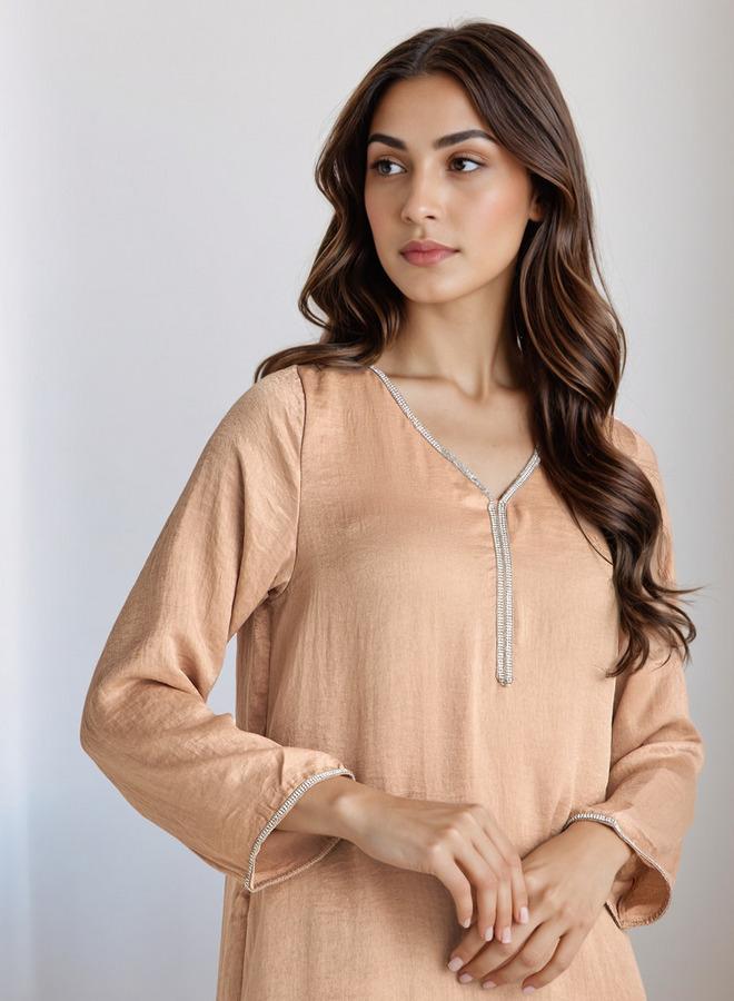 سبلاش فيڤ قميص نوم ماكسي بوليستر بياقة على شكل - Image 4