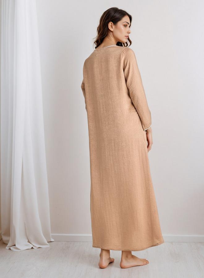 سبلاش فيڤ قميص نوم ماكسي بوليستر بياقة على شكل - Image 3