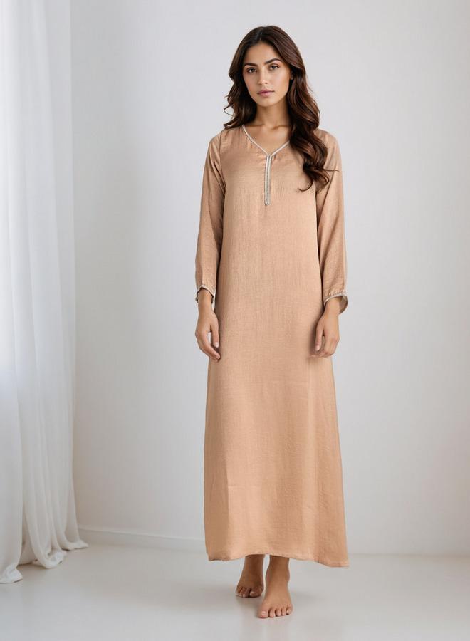 سبلاش فيڤ قميص نوم ماكسي بوليستر بياقة على شكل - Image 2