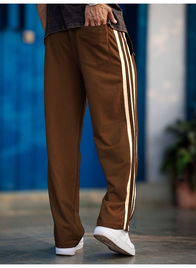 Maniac Maniac Mens ColorBlock Brown and Beige Color Baggy Fit Pant  - Image 5
