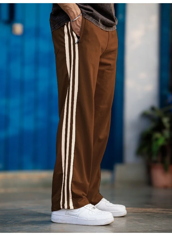 Maniac Maniac Mens ColorBlock Brown and Beige Color Baggy Fit Pant