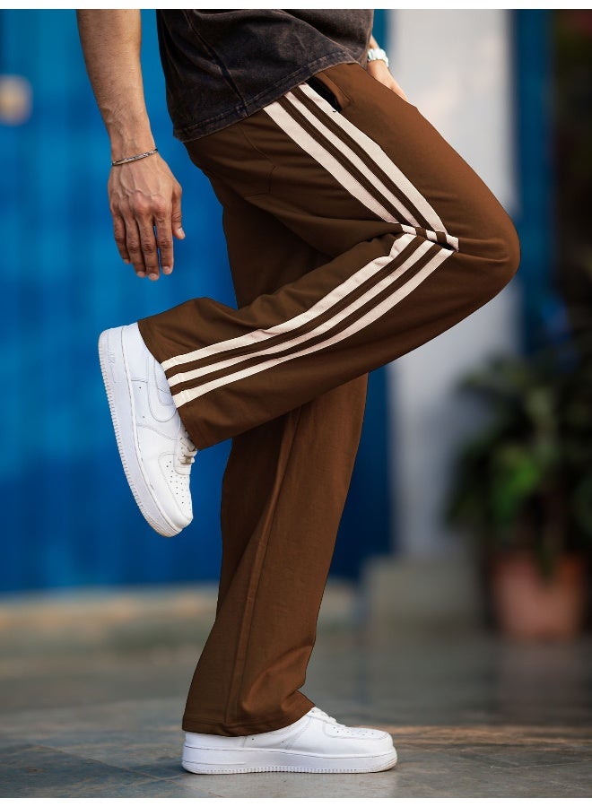 Maniac Mens ColorBlock Brown and Beige Color Baggy Fit Pant