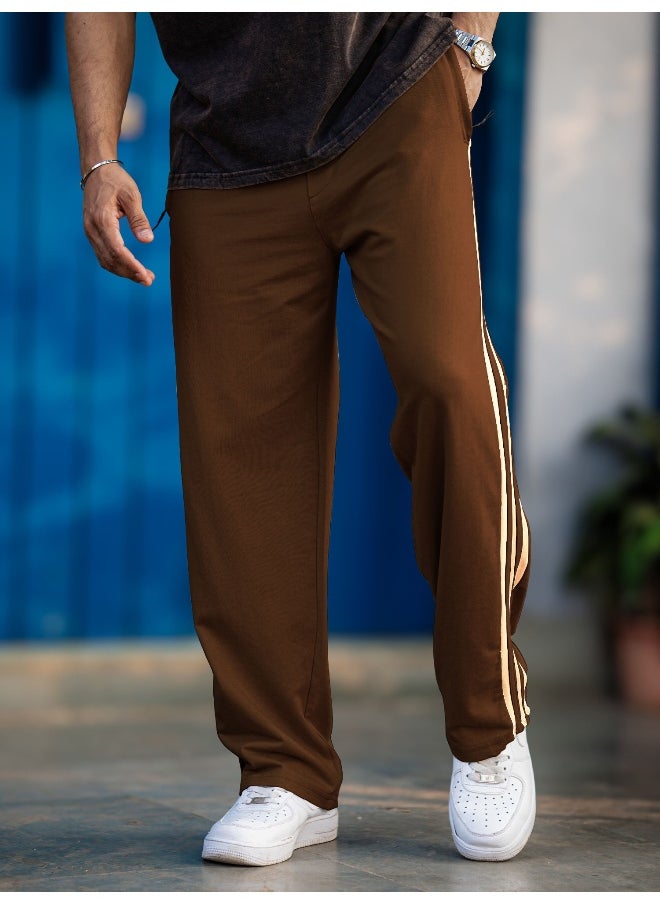 Maniac Maniac Mens ColorBlock Brown and Beige Color Baggy Fit Pant  - Image 3