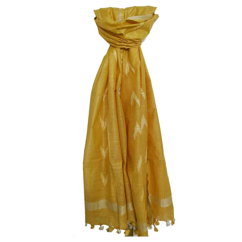 SheenKraft | Women's Handloom Linen Cotton Blend Bhagalpuri Ikkat Dupatta with Zari Designed Free Size_Color Variation (Free, Gamboge_Yellow) - Image 5