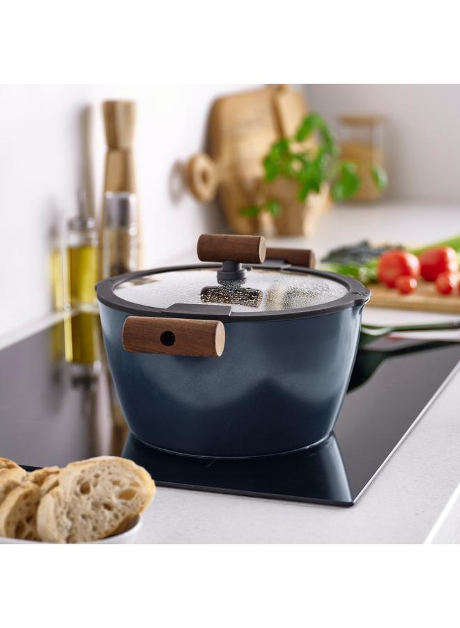 Green Tiger Pot With Lid, Non-Stick Coating Glass/Wood Black-Blue, 5 L - Image 3