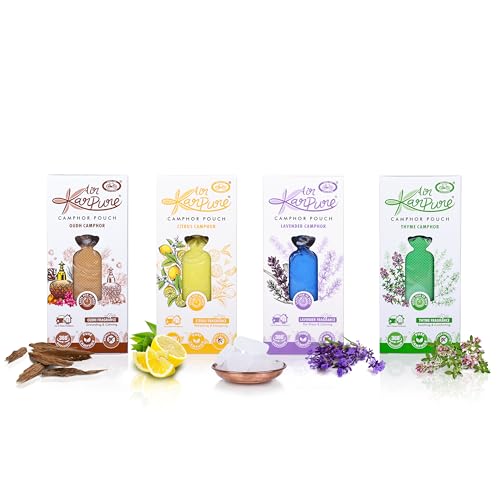 Cycle Pure Karpure Camphor Pouch - Pack of 4 | Oudh, Citrus, Lavender & Thyme Fragrance | Air Freshener for Cars, Wardrobes, Bookshelves, Homes, Offices & Mosquito Repellent | Each Lasts up to 45 Days - Image 1